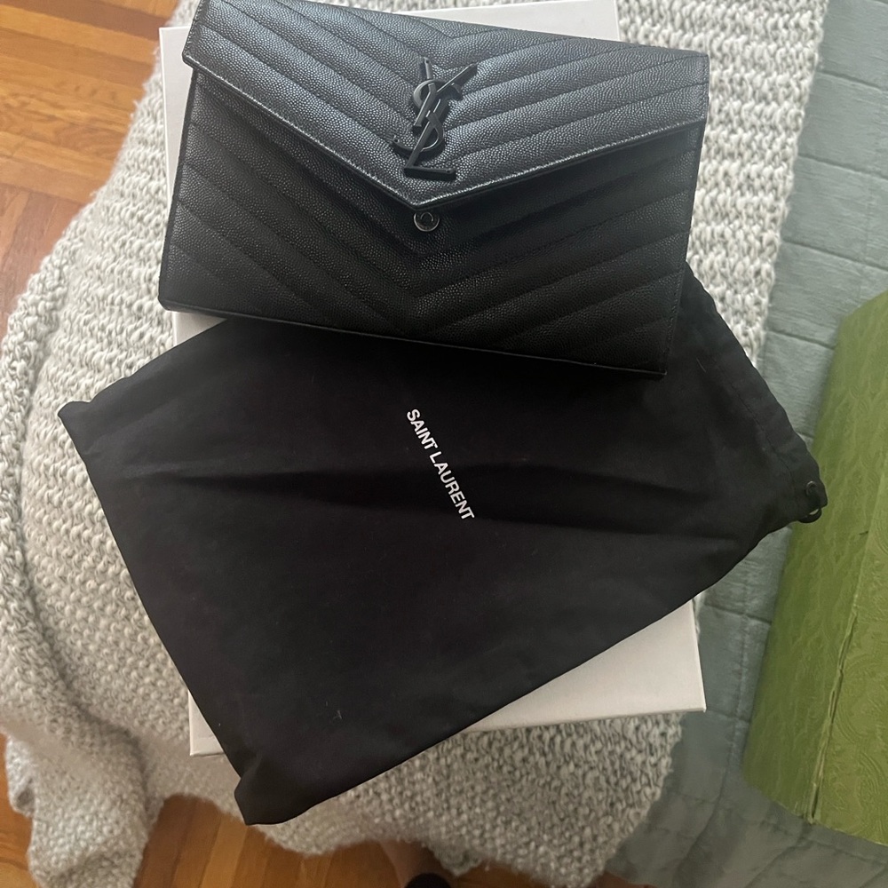 Saint Laurent Black Chevron Leather Wristlet